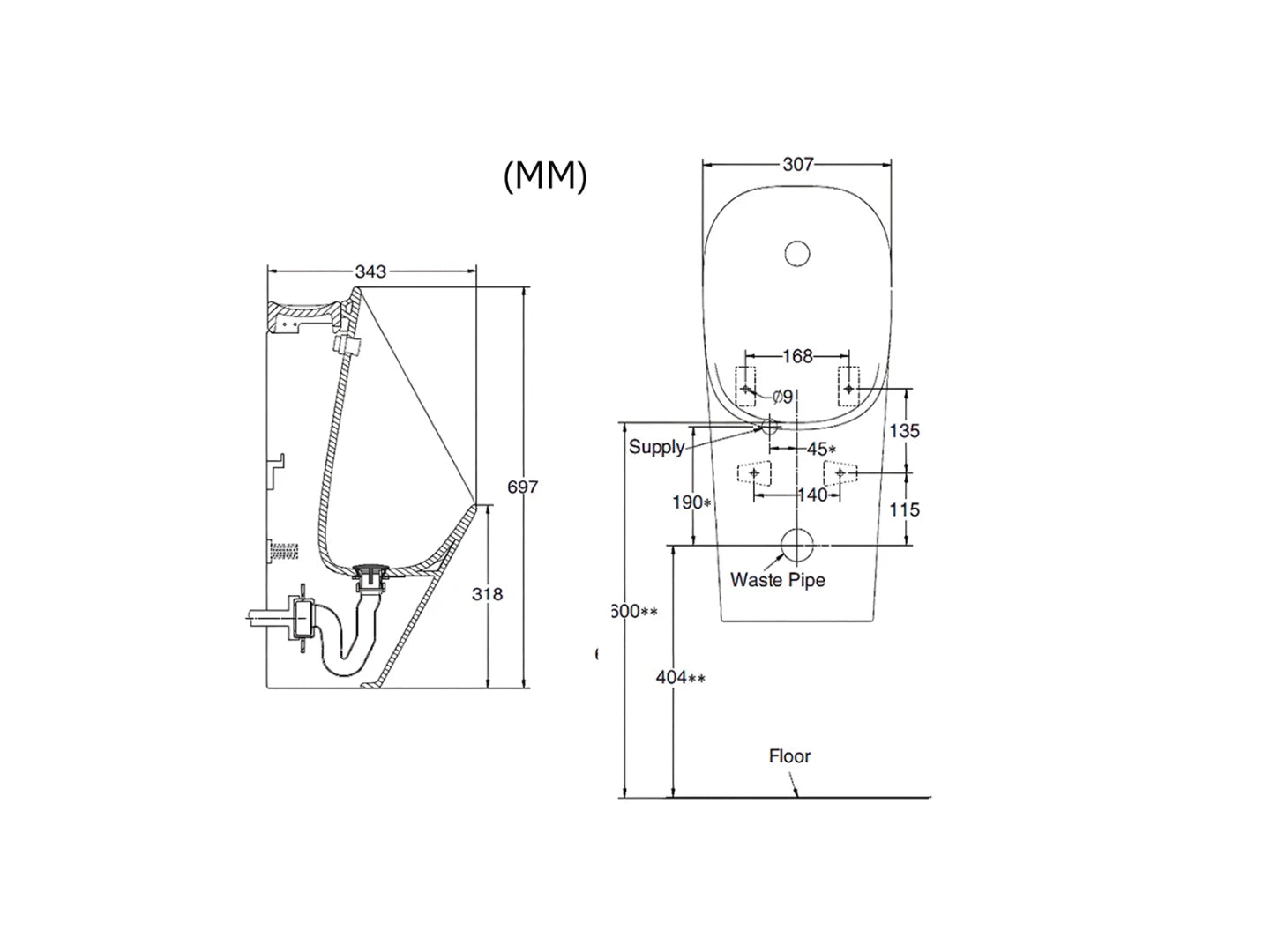 Wall-hung urinal - Automatic flushing - Sensor - Antonio
