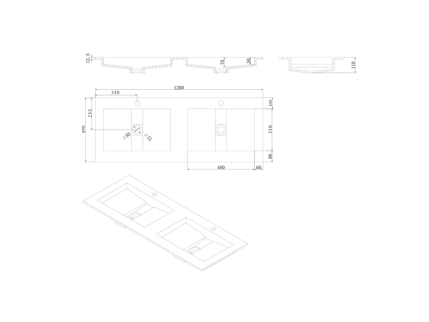 Built-in washbasin - Solid surface - Ash