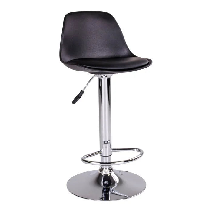 Trondheim Bar Stool - Black, PU Leather, Resistant Molded Plastic, Rubberwood, Chrome Legs, 41x39x82-104cm - Set of 2