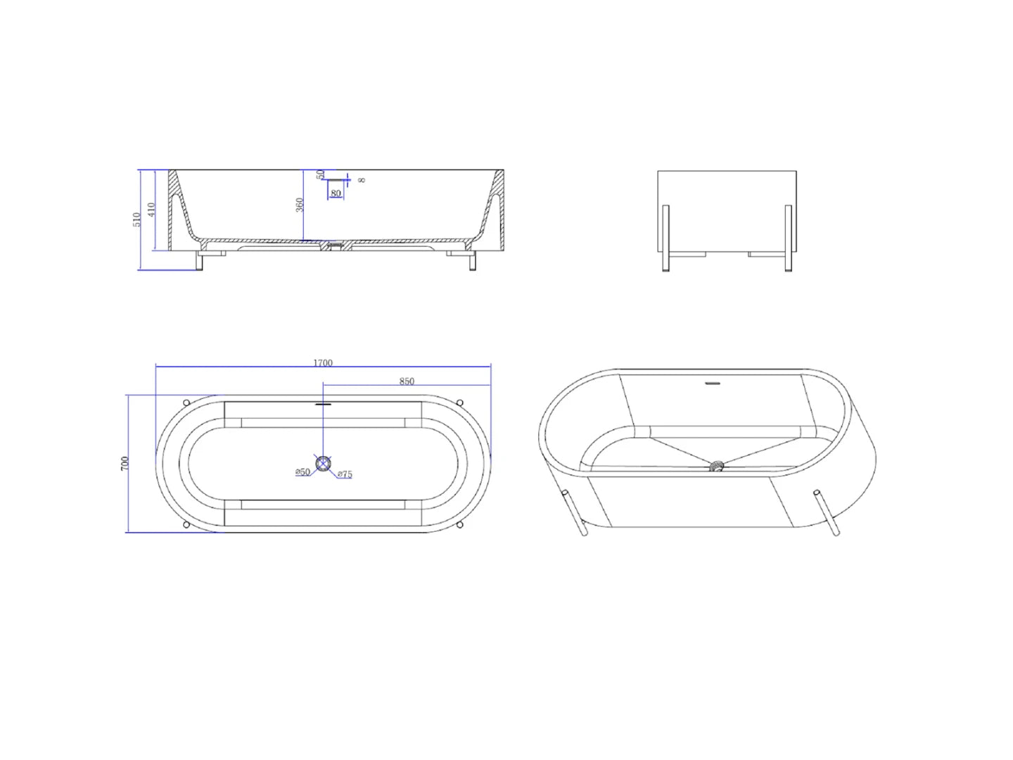Freestanding bath - Solid surface - Nevil