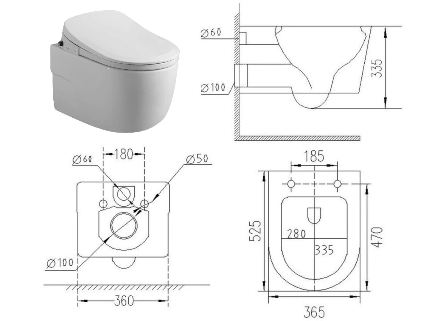 Hangend rimless toilet - Bidet - Texas