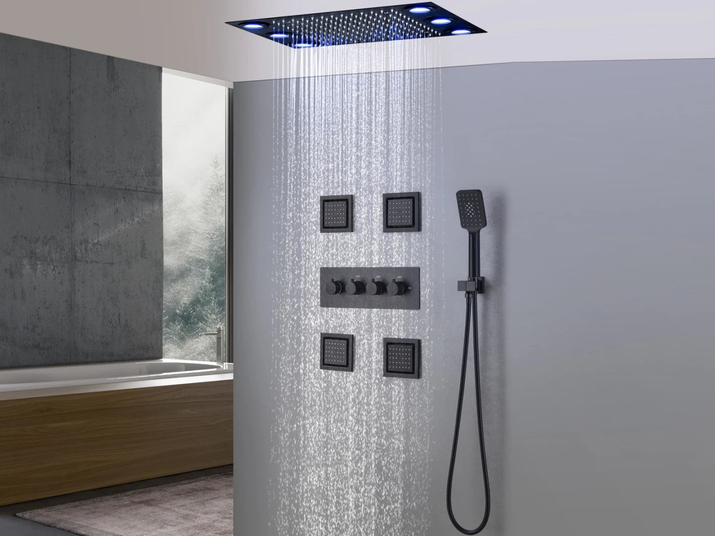 Thermostatic built-in rain shower set - Boxer