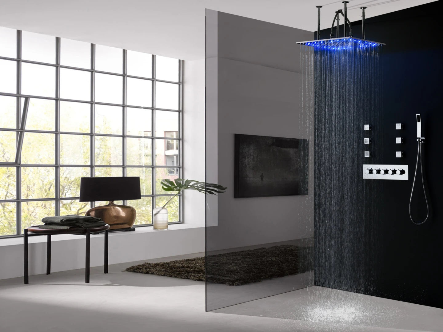 Thermostatic built-in rain shower set - Ibex