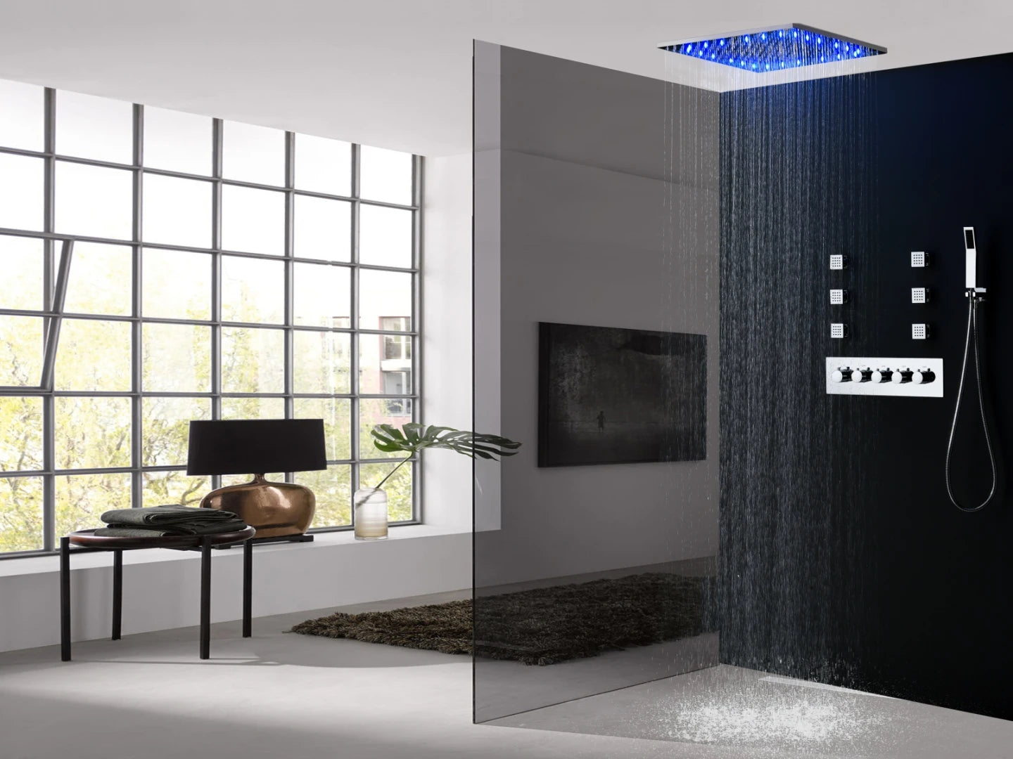 Thermostatic built-in rain shower set - Ibex