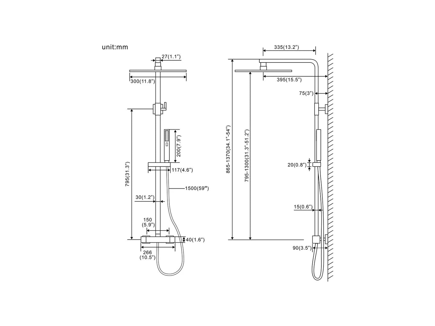 Thermostatic surface-mounted rain shower set - Cynthia