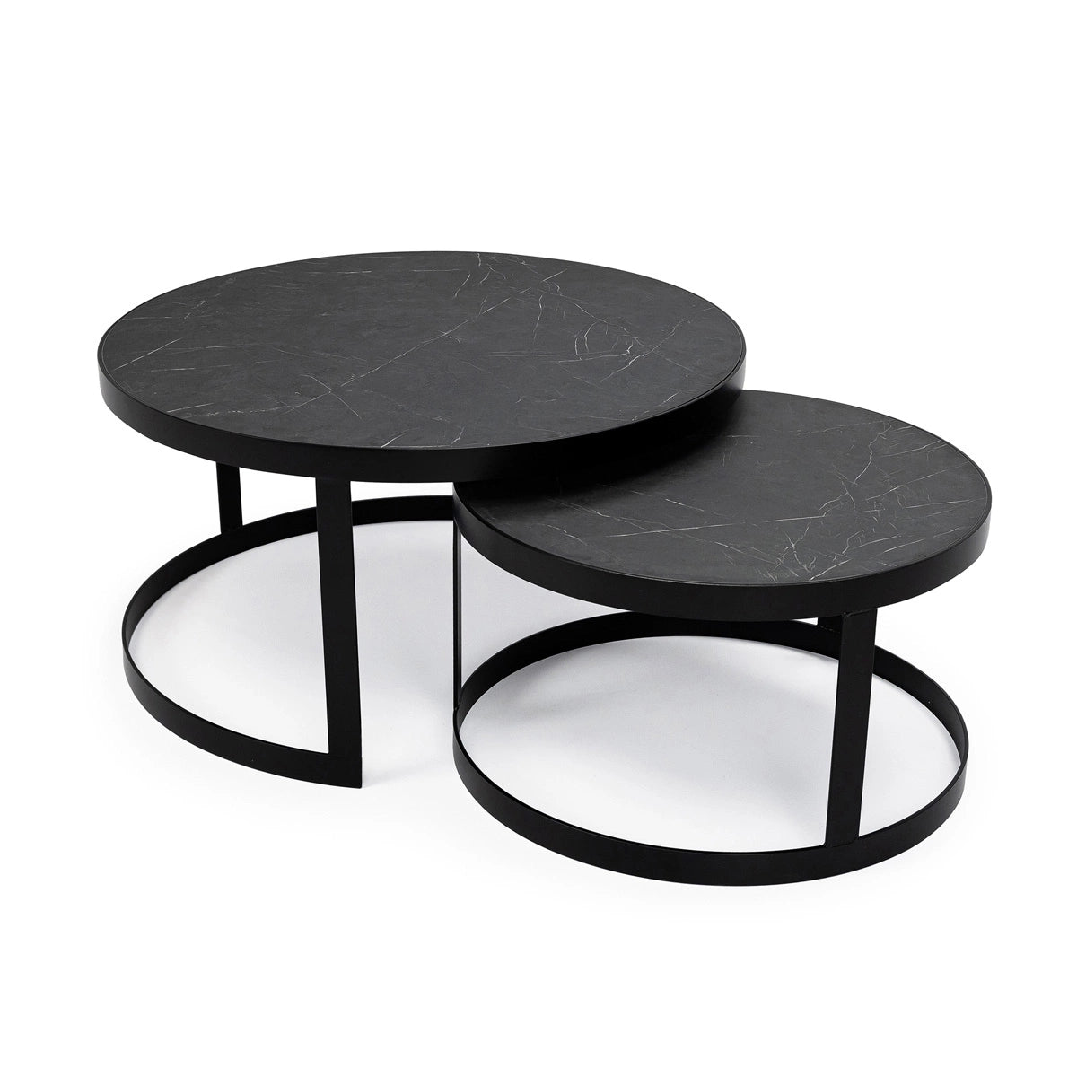 Stalux Coffee Table Saar Round Marble Look Black Set of 2