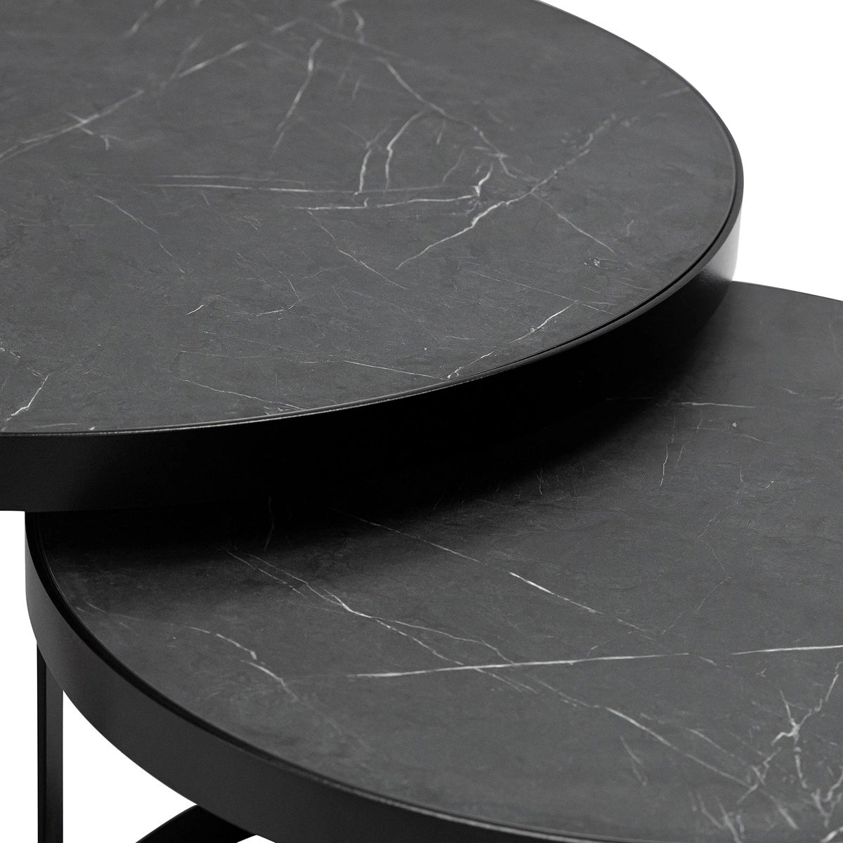 Stalux Coffee Table Saar Round Marble Look Black Set of 2