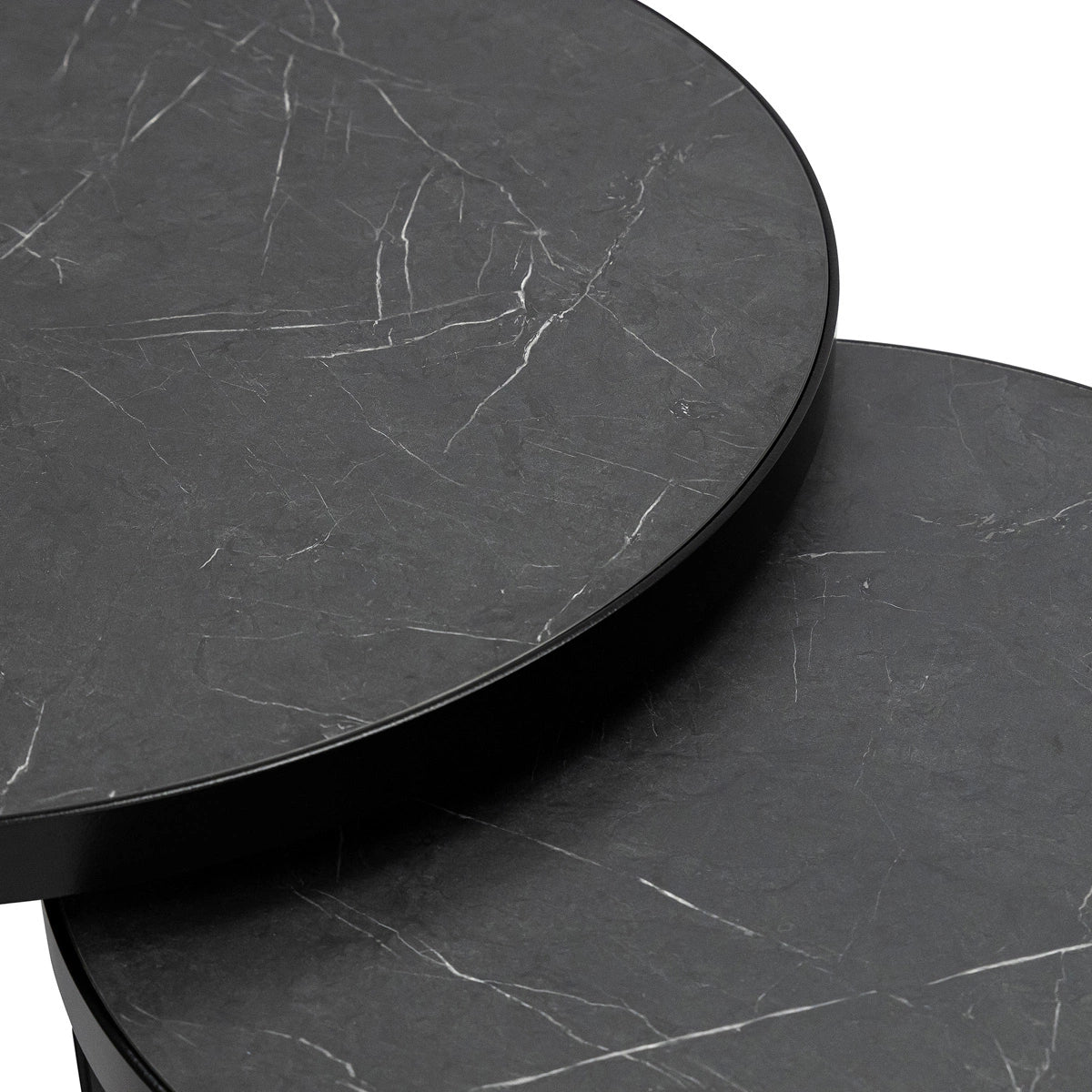 Stalux Coffee Table Saar Round Marble Look Black Set of 2
