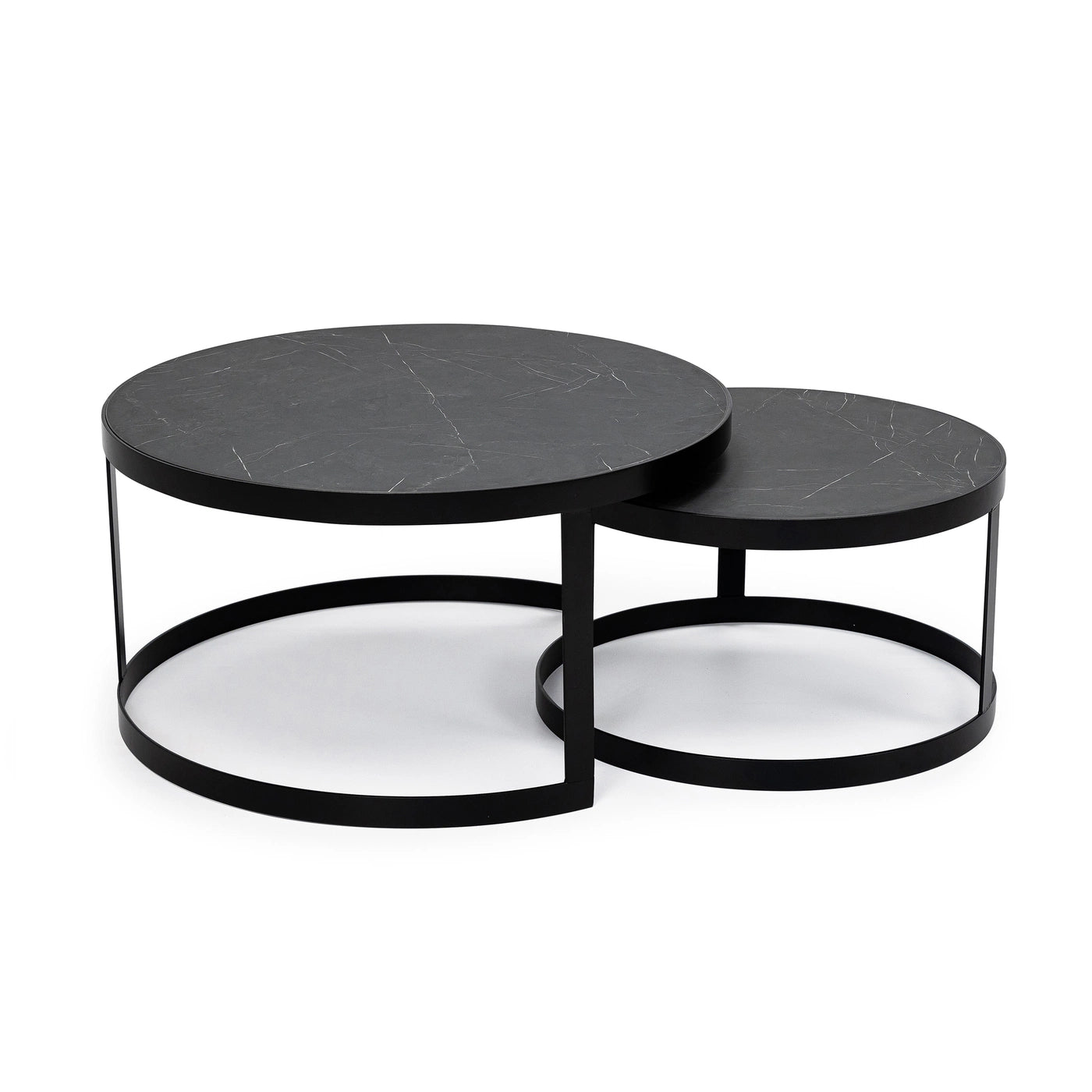 Stalux Coffee Table Saar Round Marble Look Black Set of 2