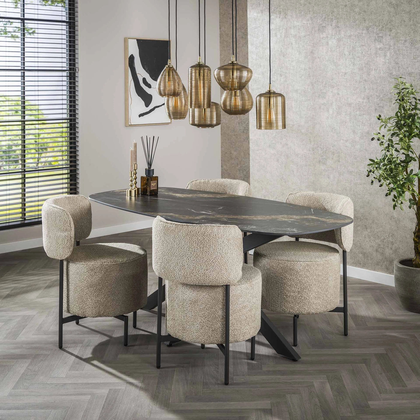Dining table Ceramic Fossil Danish Oval Black 180cm