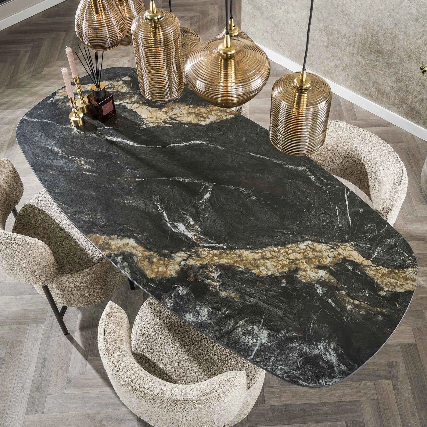 Dining table Ceramic Fossil Danish Oval Black 180cm