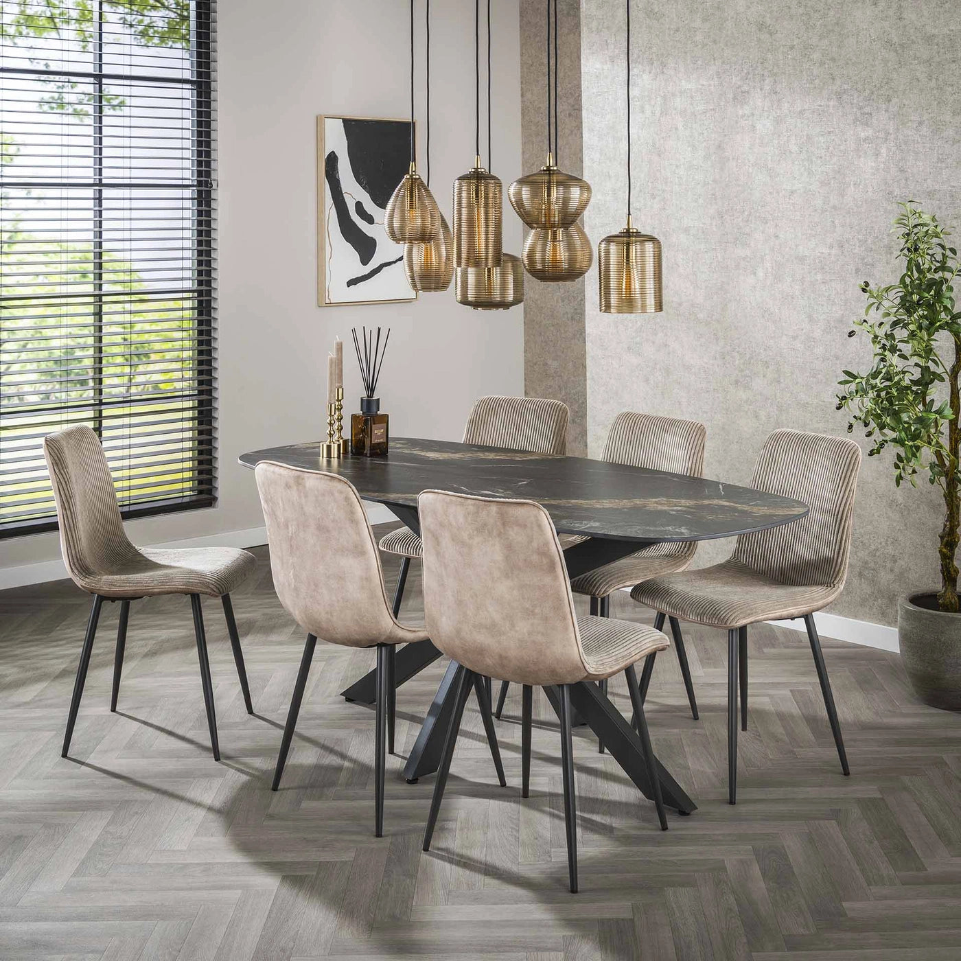 Dining table Ceramic Fossil Danish Oval Black 180cm