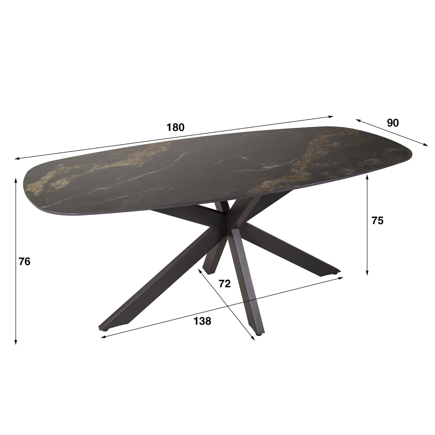 Dining table Ceramic Fossil Danish Oval Black 180cm
