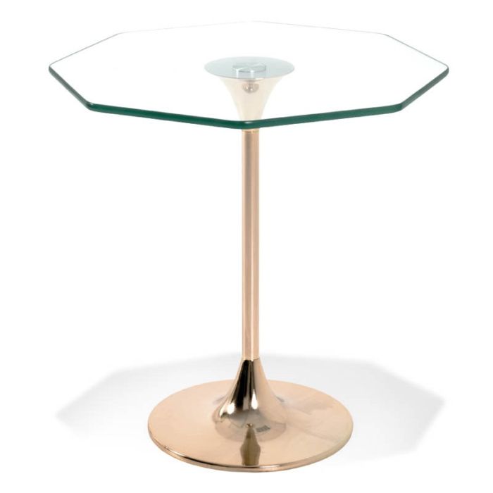 Bijzettafel 8-hoekig glasblad met rose trompetvoet