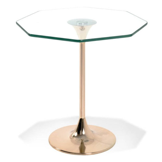 Bijzettafel 8-hoekig glasblad met rose trompetvoet