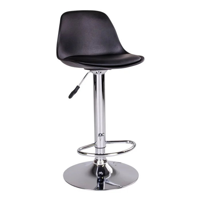 Trondheim Bar Stool - Black, PU Leather, Resistant Molded Plastic, Rubberwood, Chrome Legs, 41x39x82-104cm - Set of 2 