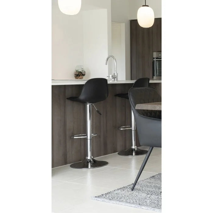 Trondheim Bar Stool - Black, PU Leather, Resistant Molded Plastic, Rubberwood, Chrome Legs, 41x39x82-104cm - Set of 2 