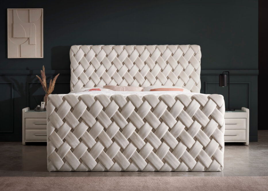 Luxus Boxspringbett Crowne in Velours - Altweiß