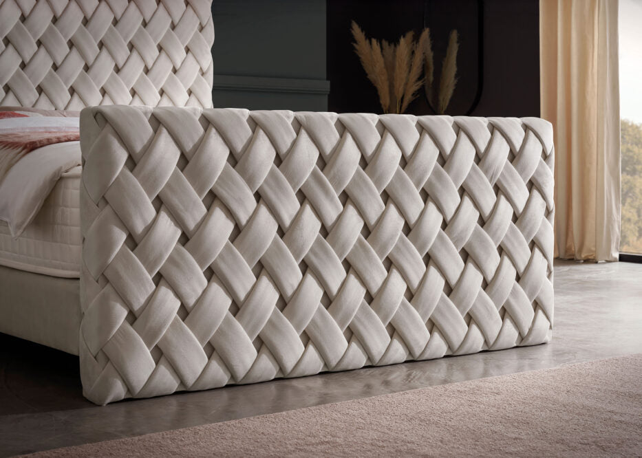 Luxus Boxspringbett Crowne in Velours - Altweiß