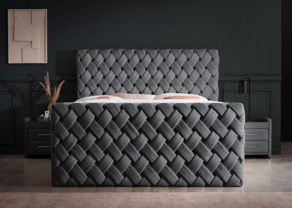 Luxus Boxspringbett Crowne in Velours - Altweiß