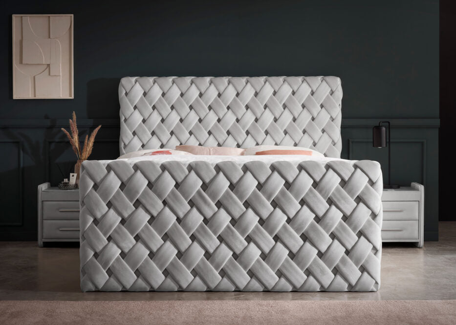 Luxus Boxspringbett Crowne in Velours - Altweiß