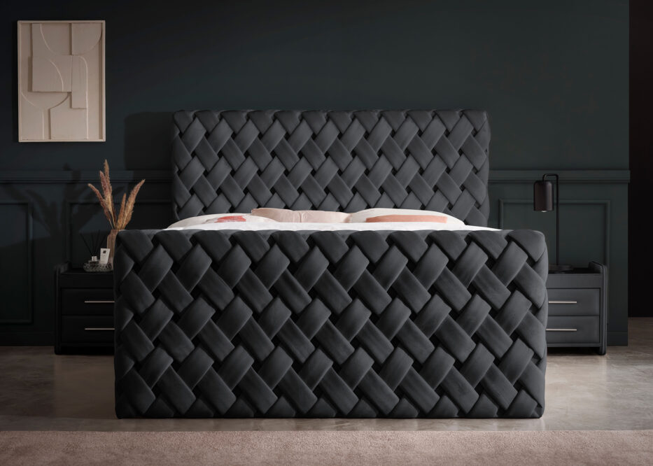 Luxus Boxspringbett Crowne in Velours - Altweiß