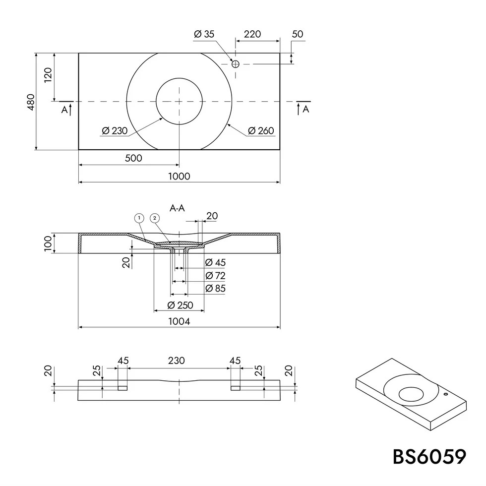 Tasarımcı tezgah / Duvara monte lavabo BS6059