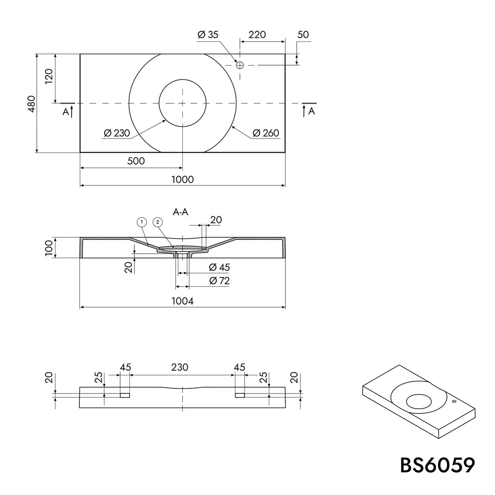 Tasarımcı tezgah / Duvara monte lavabo BS6059