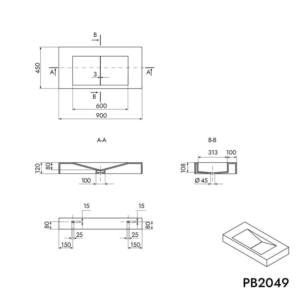 Duvara monte lavabo PB2049 mineral döküm