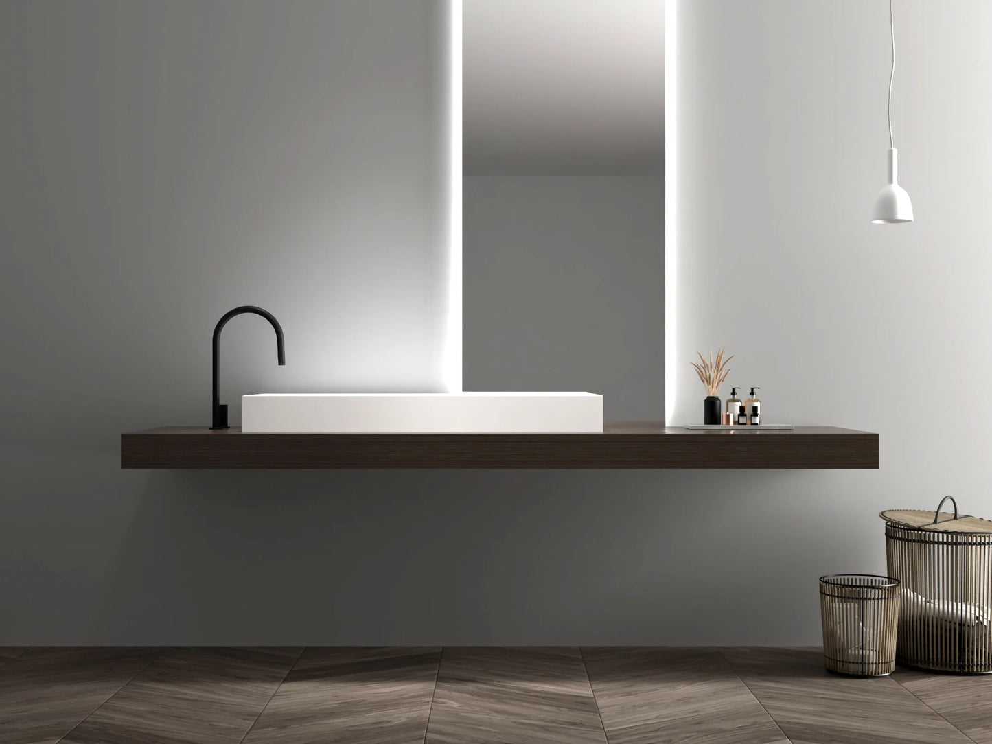 Solid Surface washbasin for wall or floor mounting - TWG211 - matt white - adjustable width