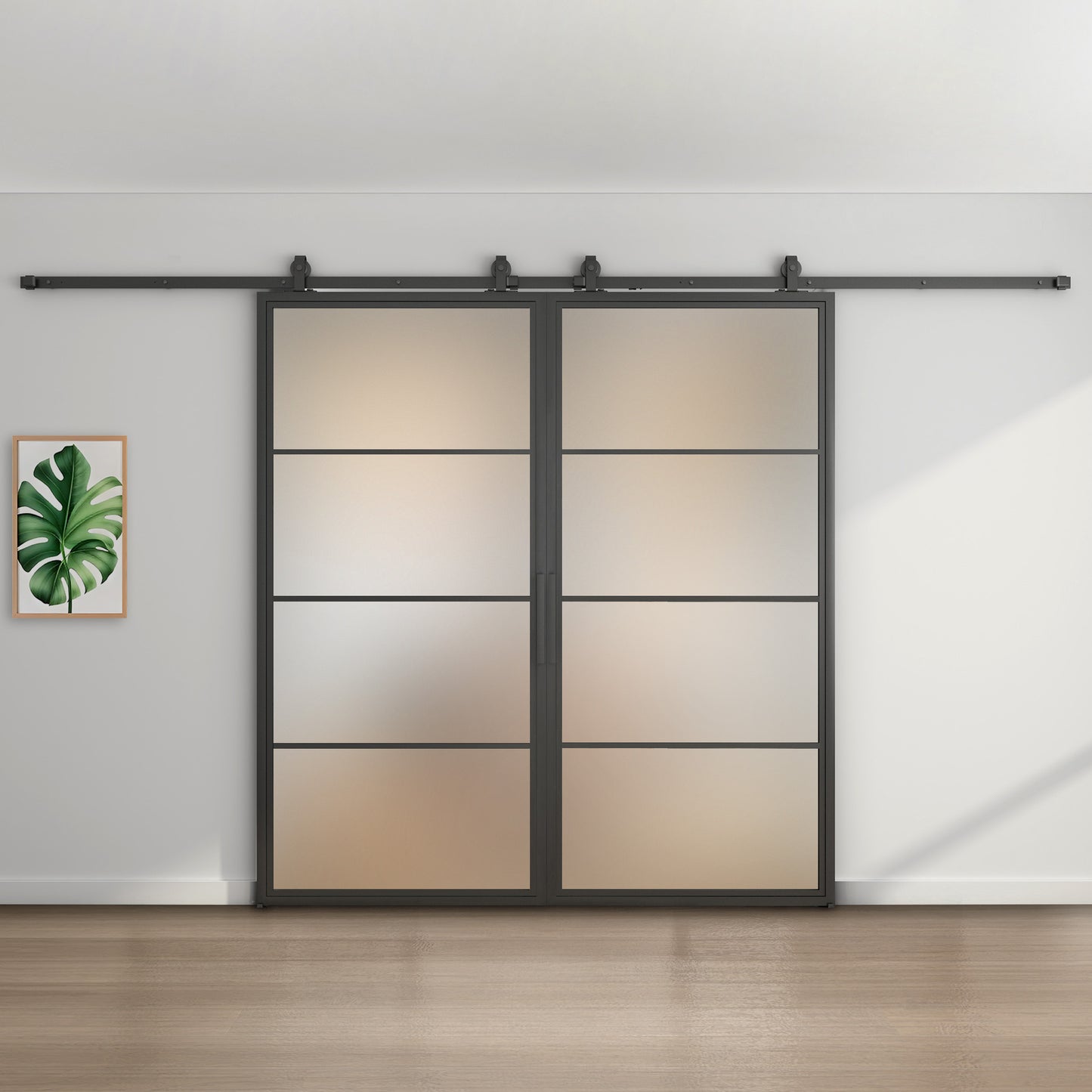 Double steel sliding door - 4 panels - Clear glass - Modern look 
