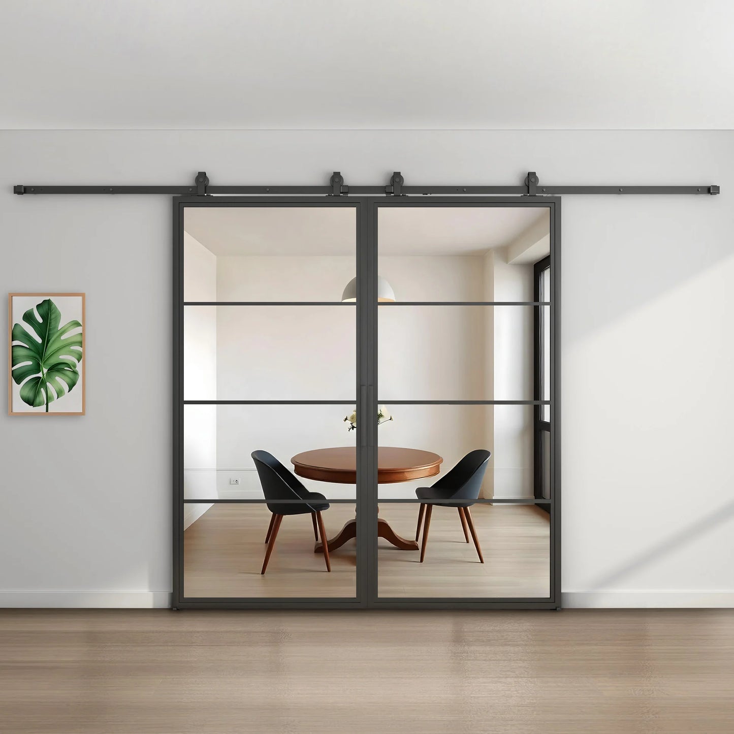 Double steel sliding door - 4 panels - Clear glass - Modern look 