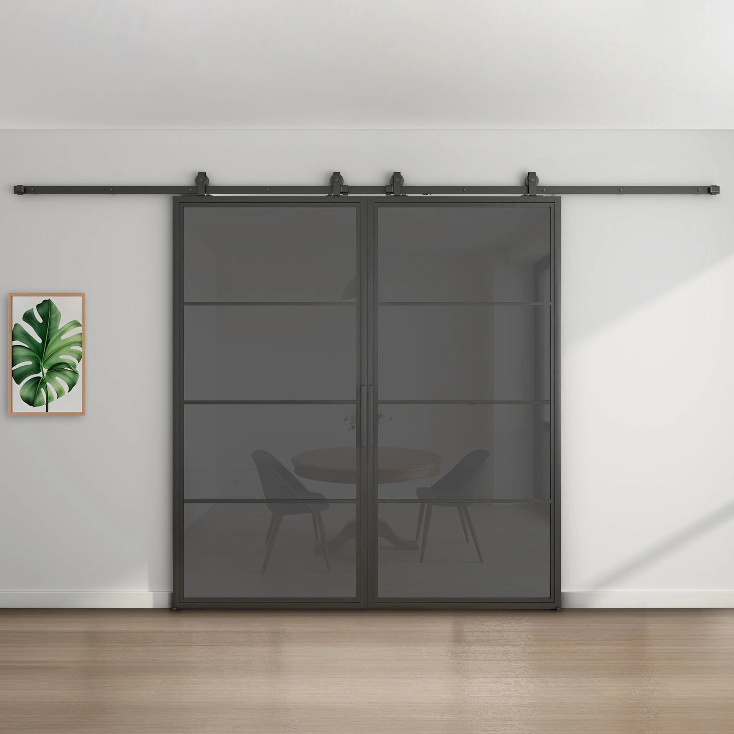 Double steel sliding door - 4 panels - Clear glass - Modern look 