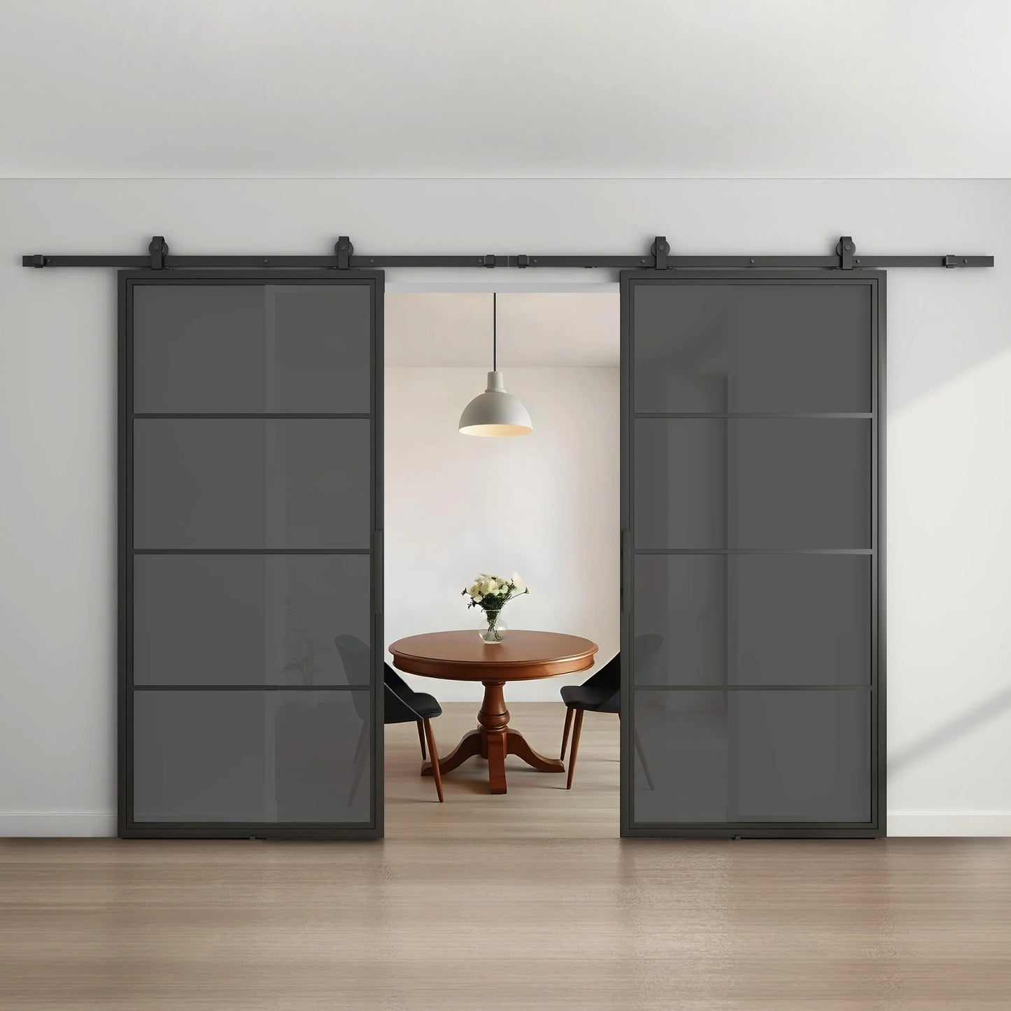 Double steel sliding door - 4 panels - Clear glass - Modern look 