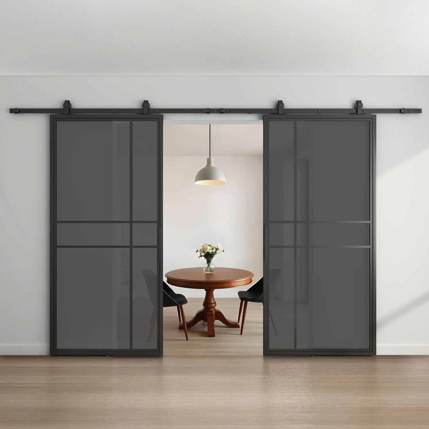Çift çelik sürgülü kapı - 6 panel - Mat cam - Lüks tasarım 