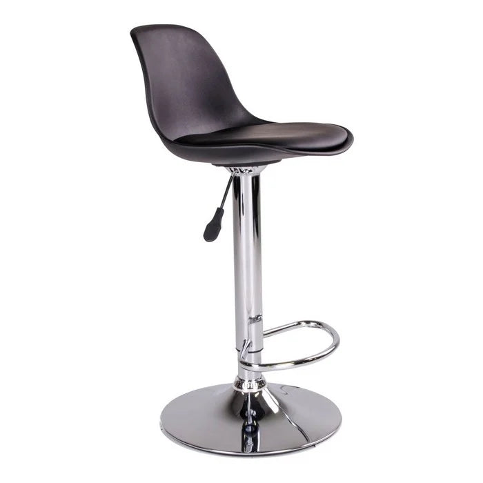Trondheim Bar Stool - Black, PU Leather, Resistant Molded Plastic, Rubberwood, Chrome Legs, 41x39x82-104cm - Set of 2 