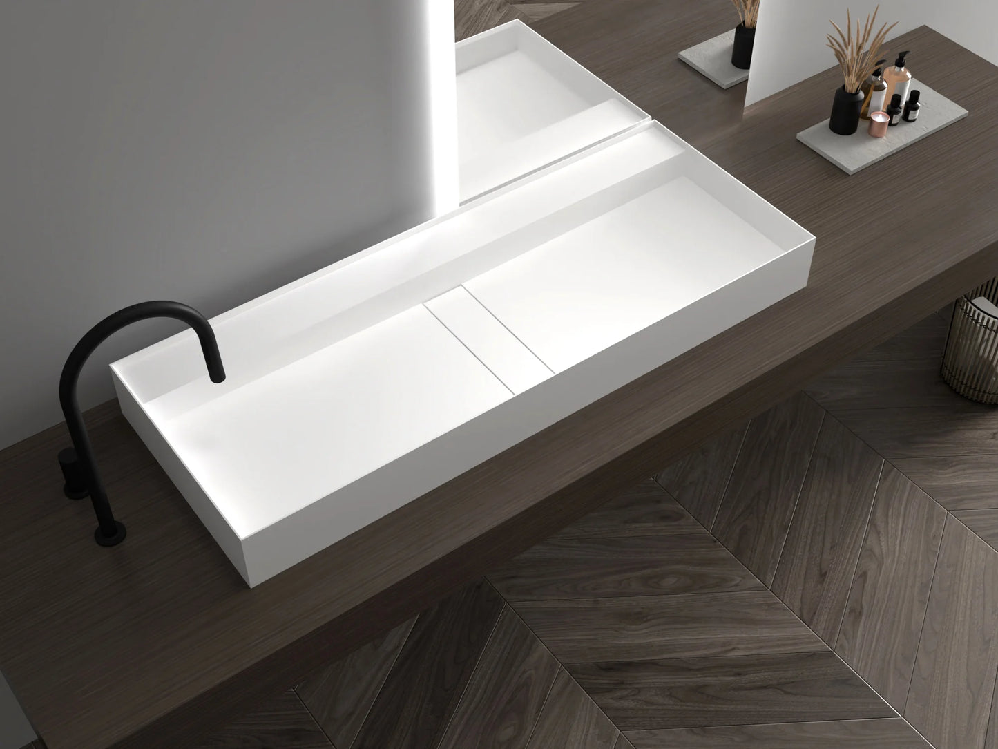 Solid Surface washbasin for wall or floor mounting - TWG211 - matt white - adjustable width