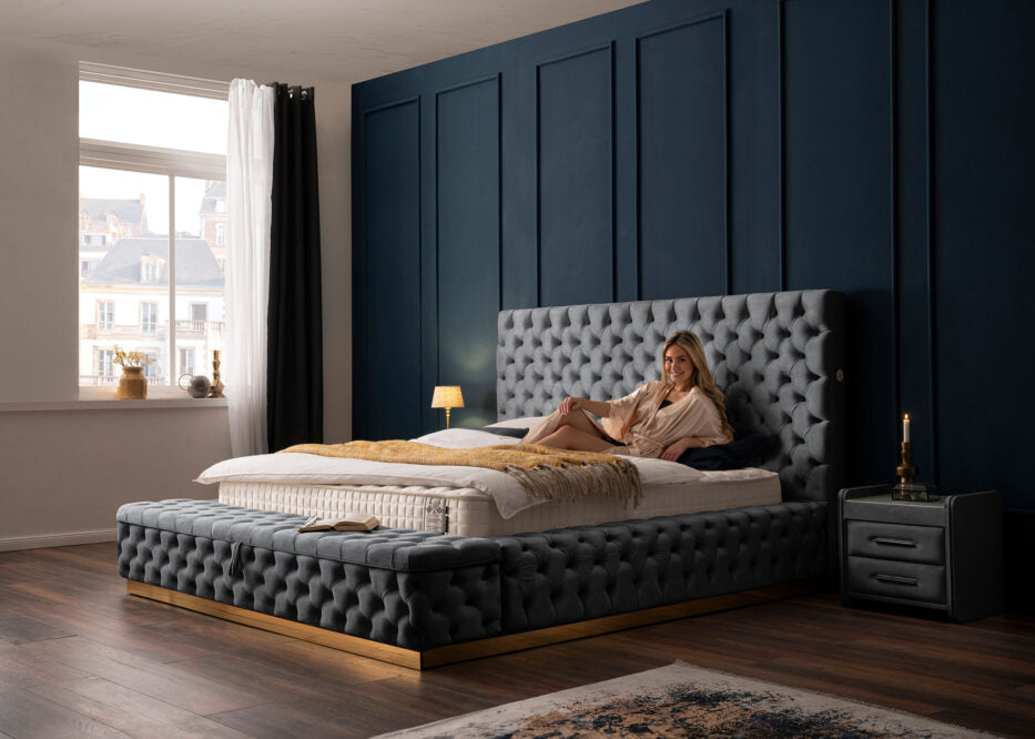 Luxus Bett mit Bettkasten XXL in Velours Plaza