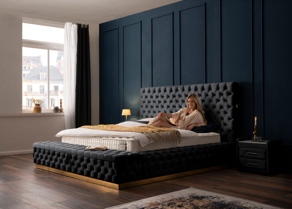 Luxus Bett mit Bettkasten XXL in Velours Plaza