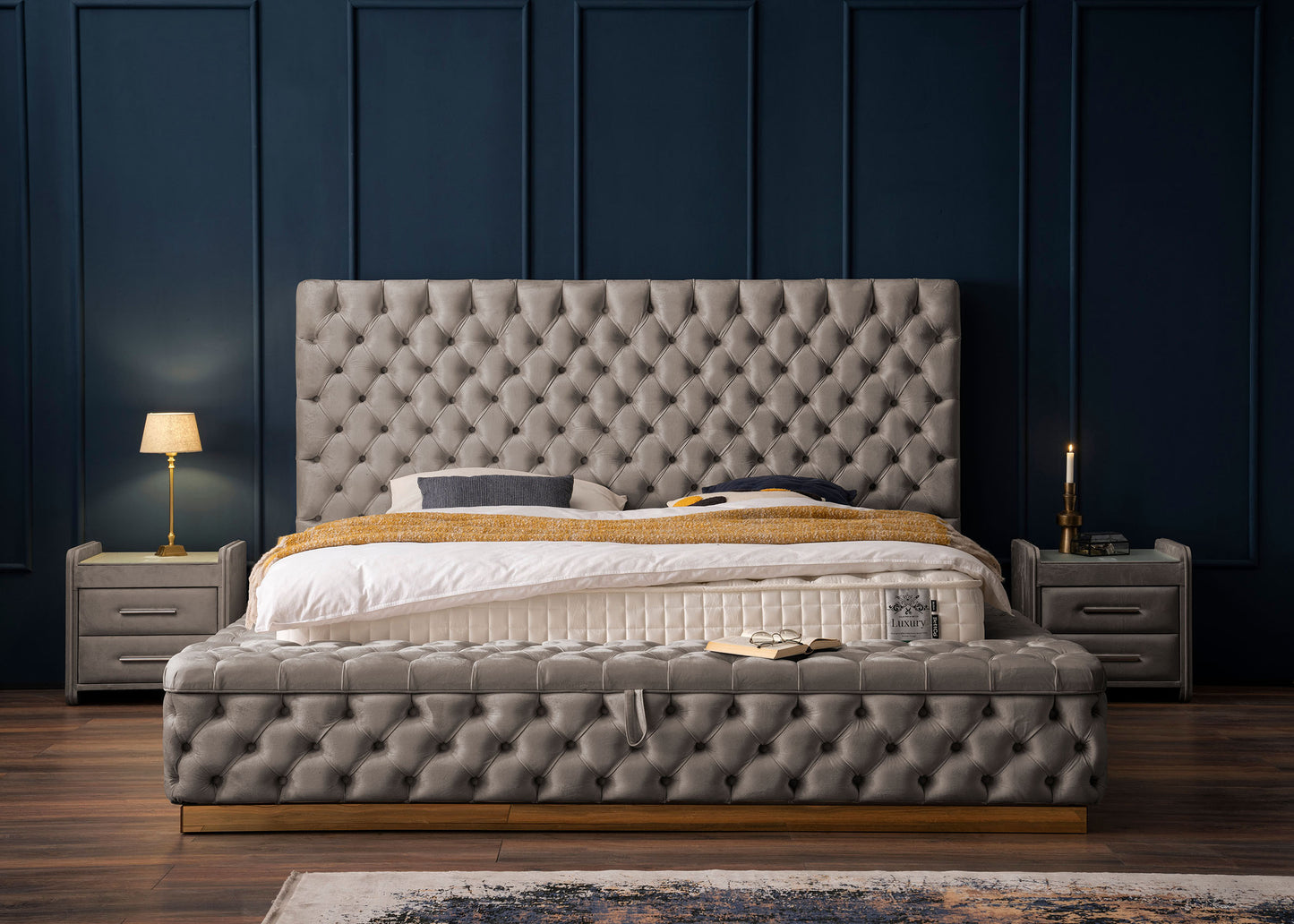 Luxus Bett mit Bettkasten XXL in Velours Plaza