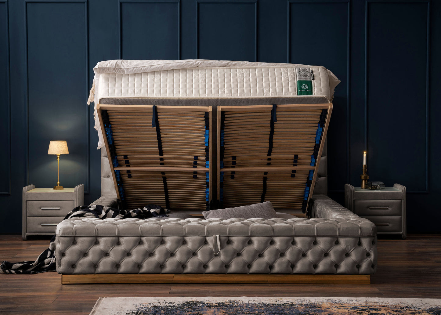 Luxus Bett mit Bettkasten XXL in Velours Plaza
