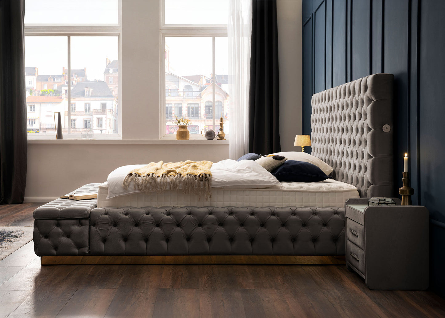 Luxus Bett mit Bettkasten XXL in Velours Plaza