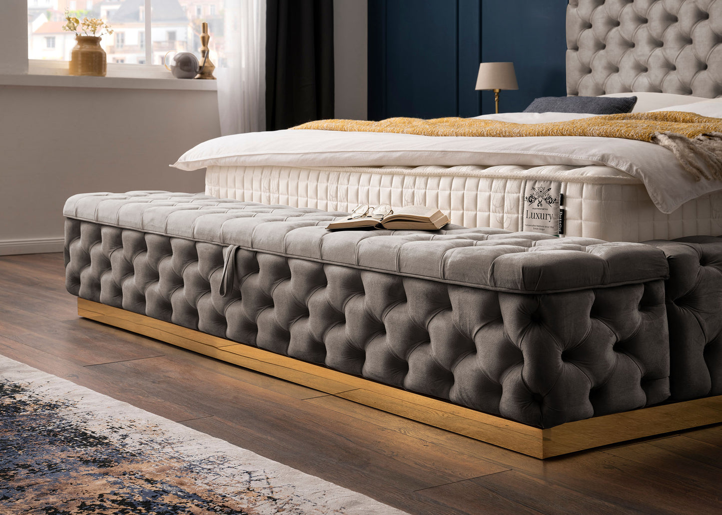 Luxus Bett mit Bettkasten XXL in Velours Plaza