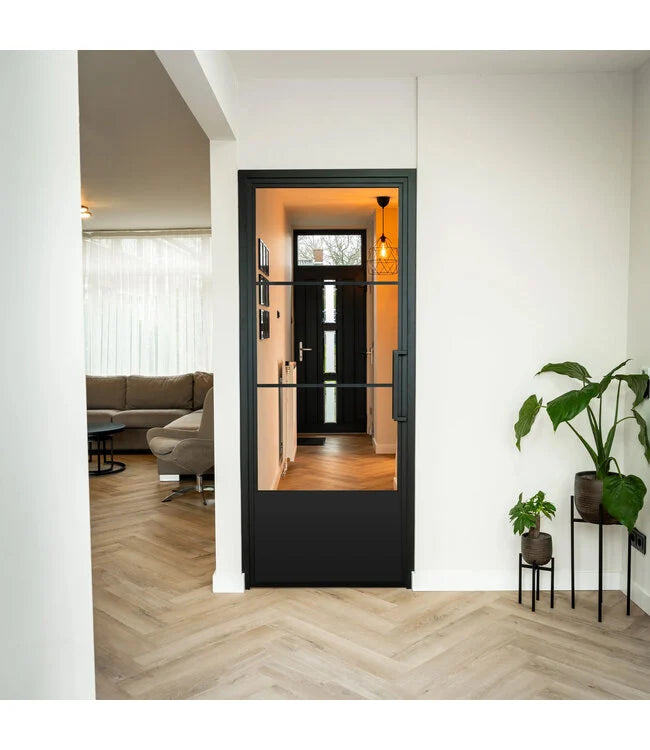 Steel Interior Door - 3 Panels with kickplate - Clear glass - Modern look 