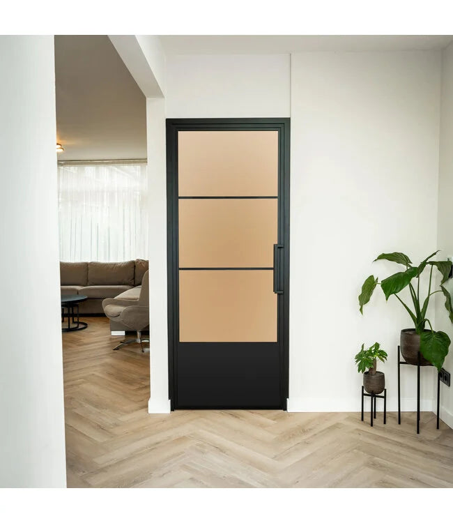 Steel Interior Door - 3 Panels with kickplate - Clear glass - Modern look 