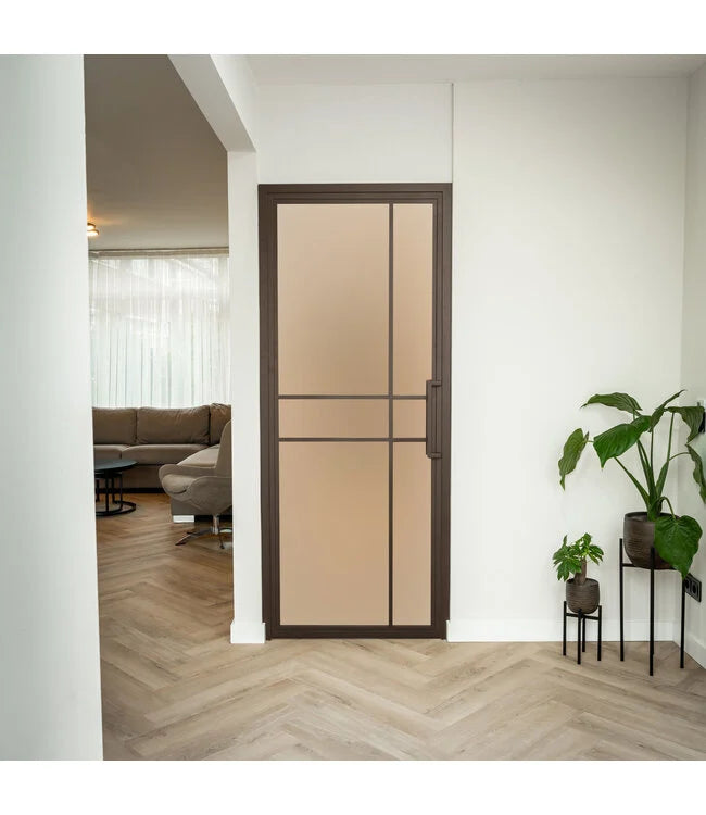 Çelik İç Kapı - Bronz - 6 Panel - Şeffaf Cam - Lüks Tasarım 