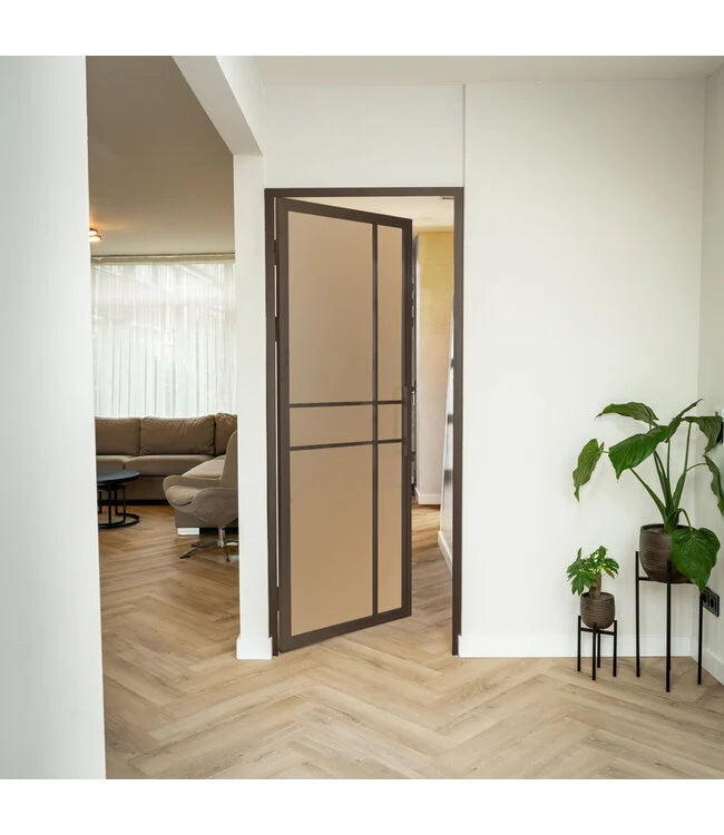 Çelik İç Kapı - Bronz - 6 Panel - Şeffaf Cam - Lüks Tasarım 