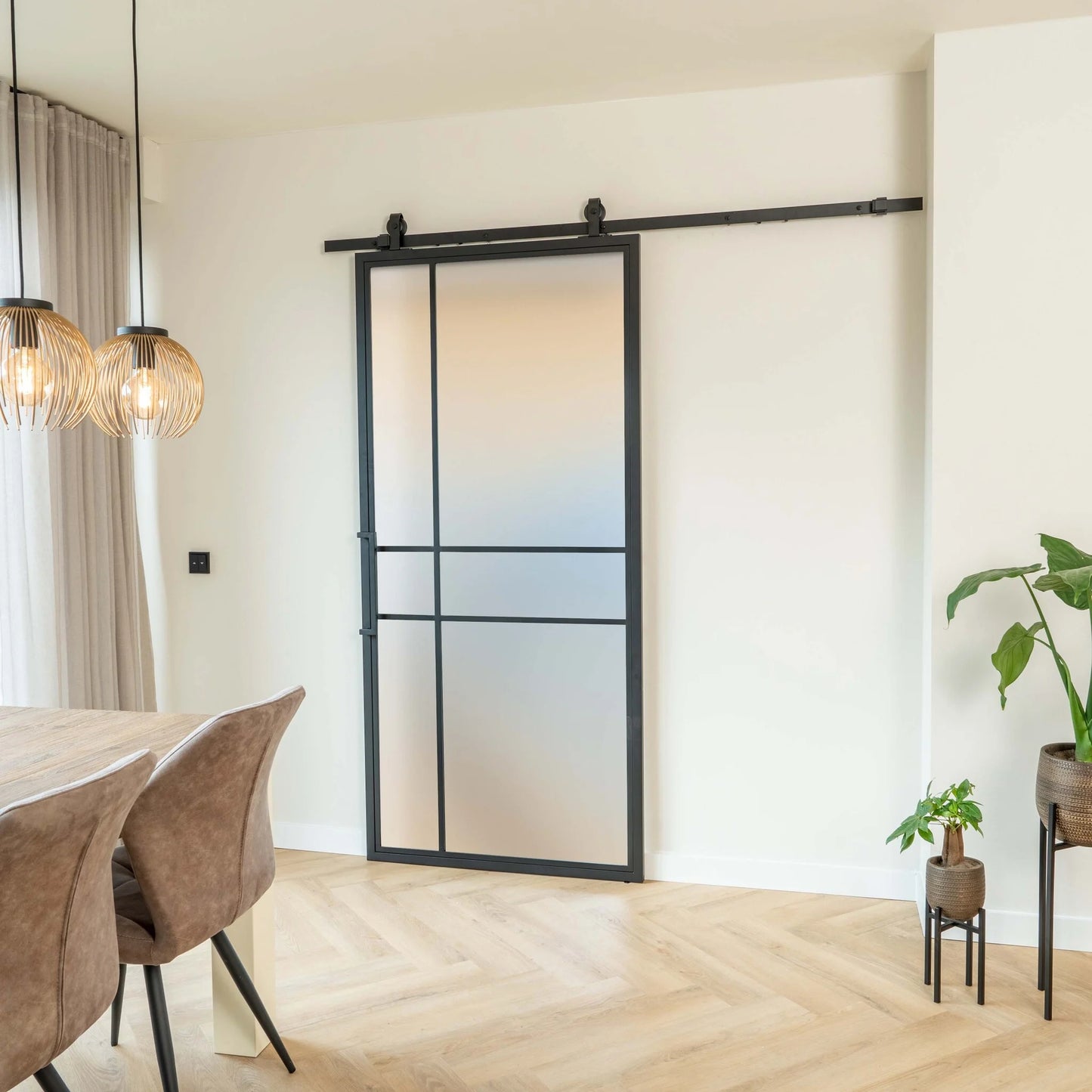 Steel Sliding Door - 6 Panels - Matt Glass - Luxury Design 
