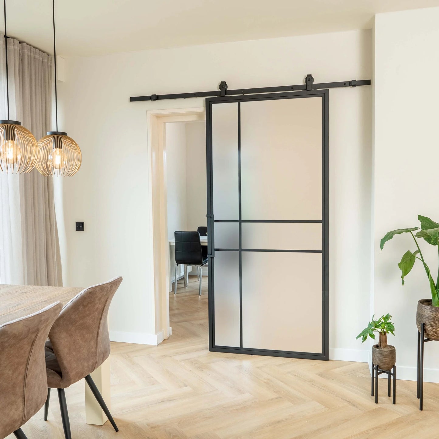 Steel Sliding Door - 6 Panels - Matt Glass - Luxury Design 