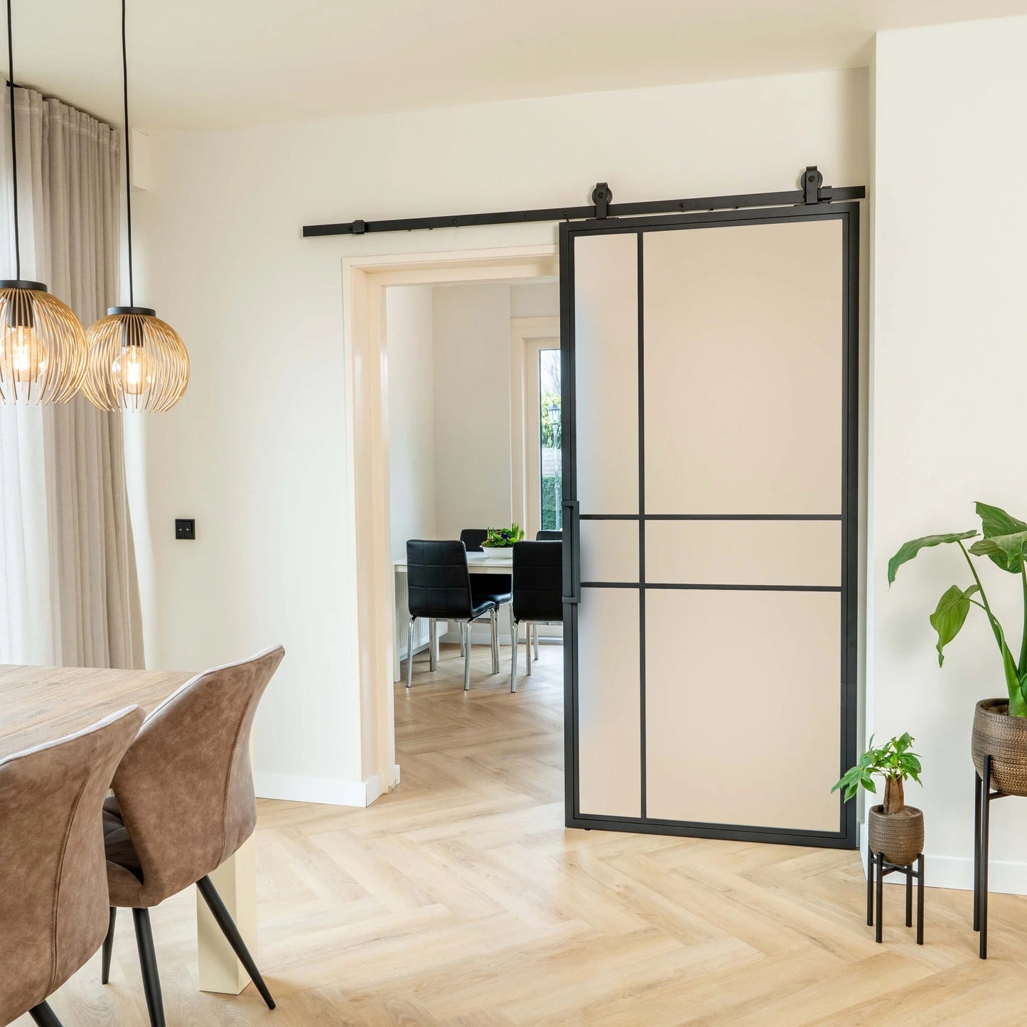 Steel Sliding Door - 6 Panels - Matt Glass - Luxury Design 